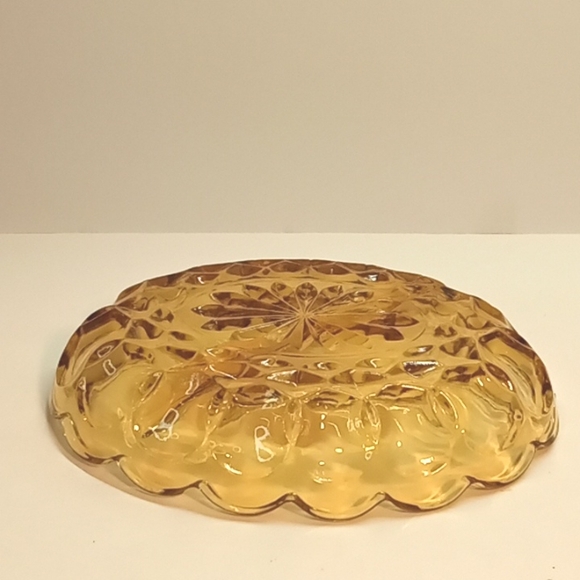 "new item" vintage Indiana Glass amber yellow starburst 2 section bowl. No flaws - Picture 4 of 7